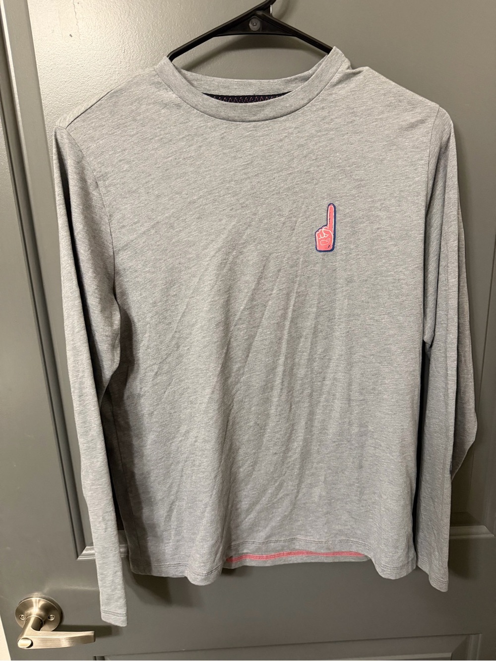 Vineyard Vines Boys Large 16 Dunes Tee Gray Long Sleeve Foam Finger Shirt
